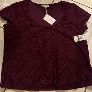 Jessica Simpson Deep Burgundy Lace Short Sleeve Top